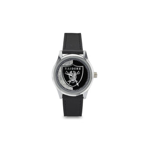 #Rossolini1# Raiders Silver/Black Kid's Stainless Steel Leather Strap Watch(Model 208)